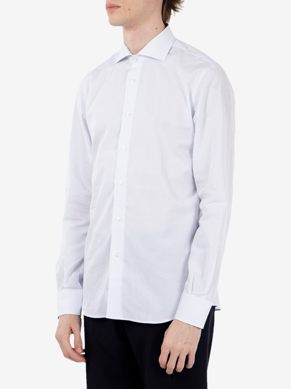 Non-iron striped shirt white / light blue