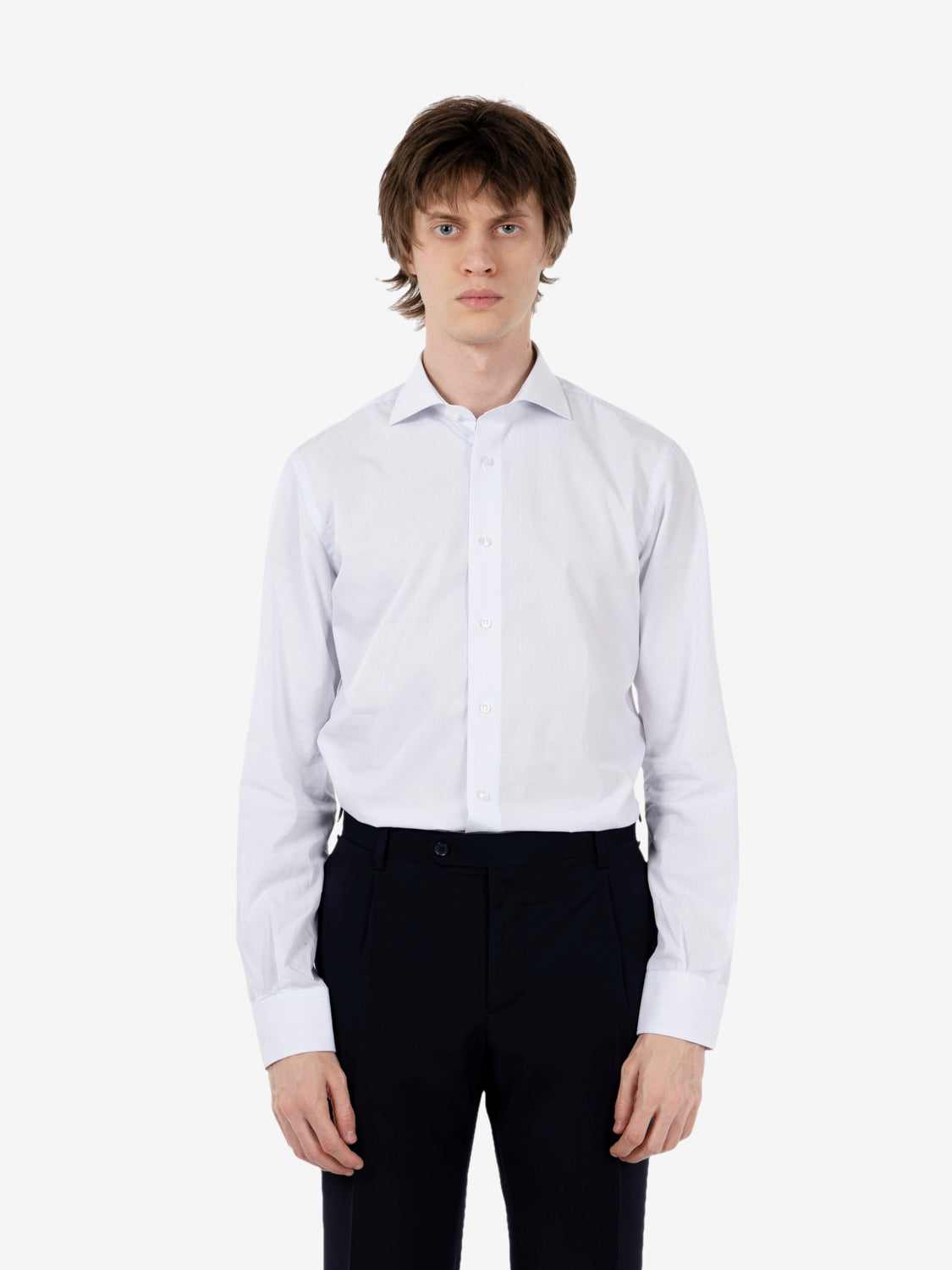 Non-iron striped shirt white / light blue