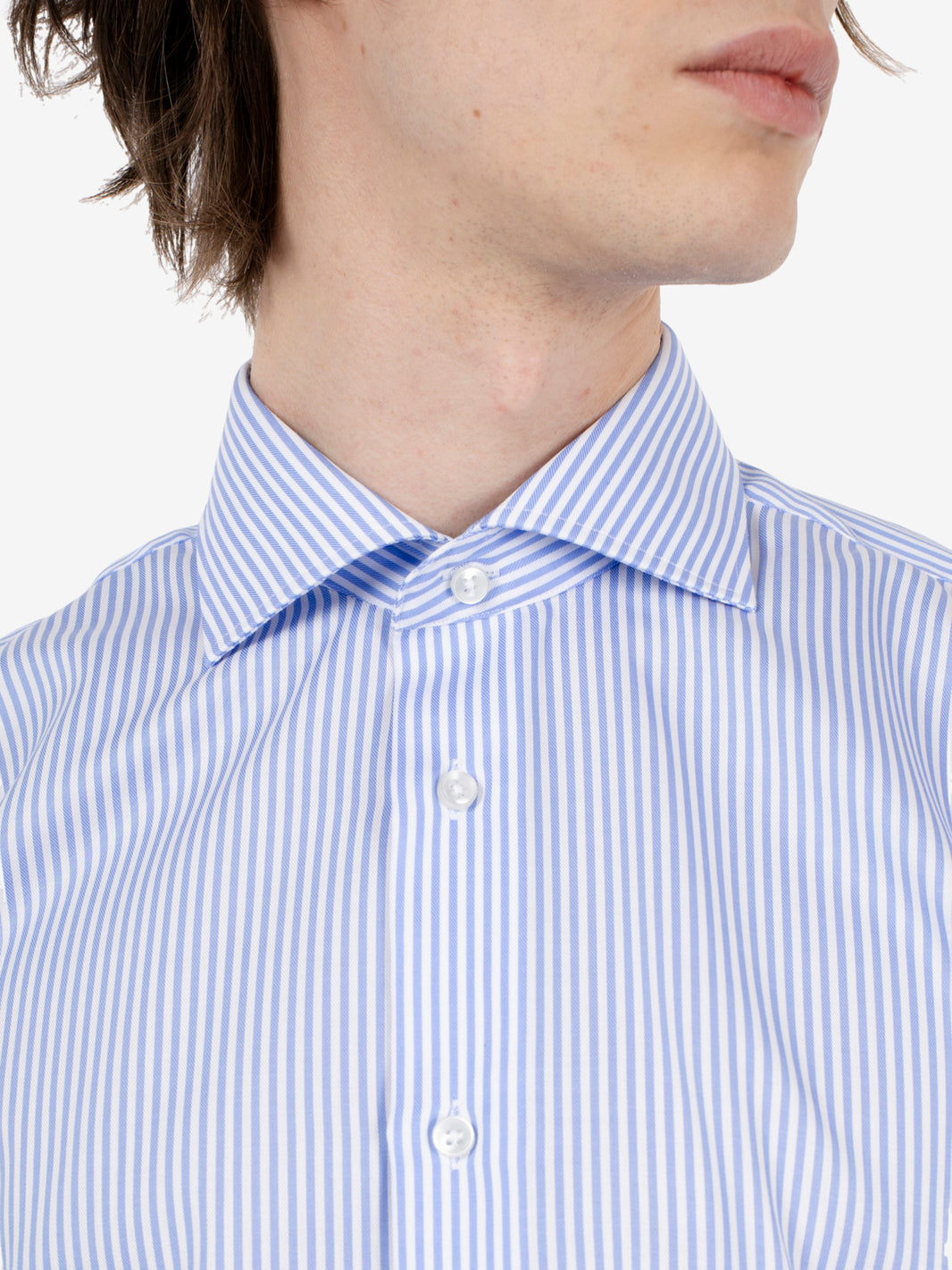 Camicia a righe no iron bianco / azzurro