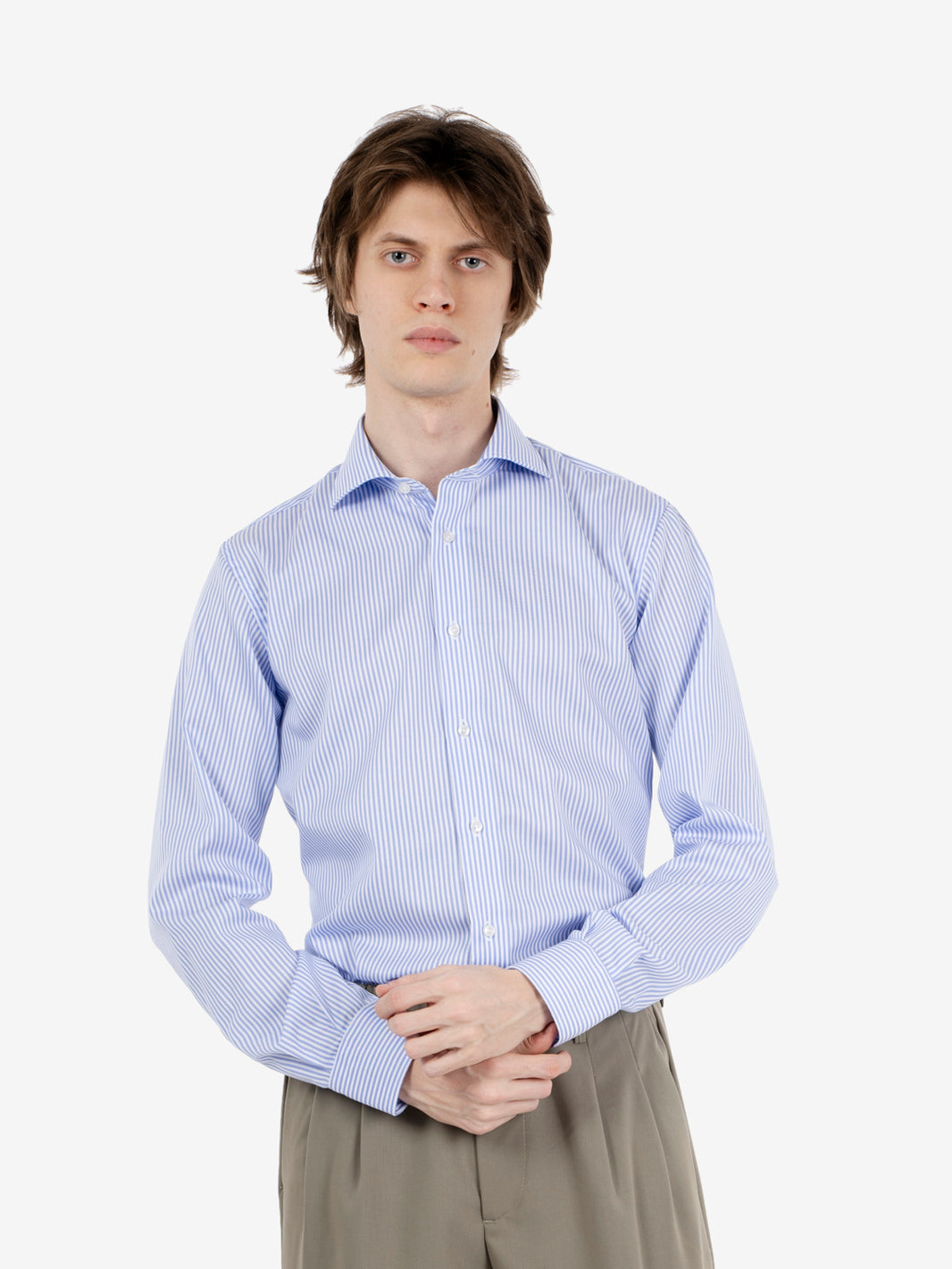 Camicia a righe no iron bianco / azzurro