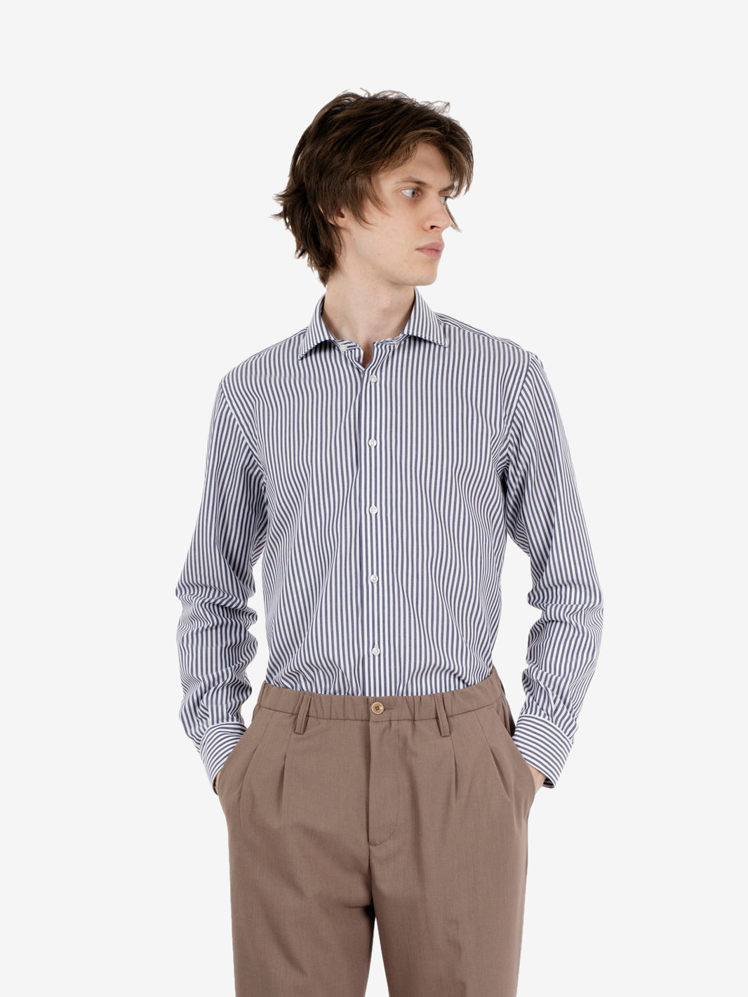 Camicia a righe no iron bianco / blu