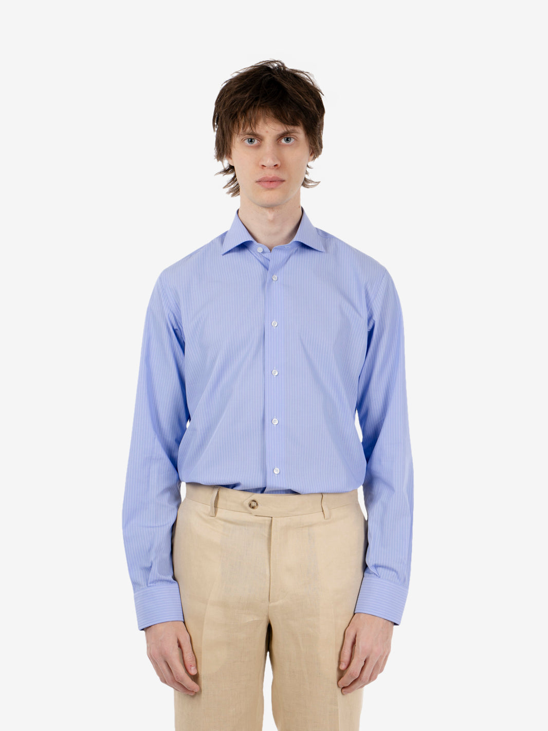 Wrinkle-free blue/white striped shirt