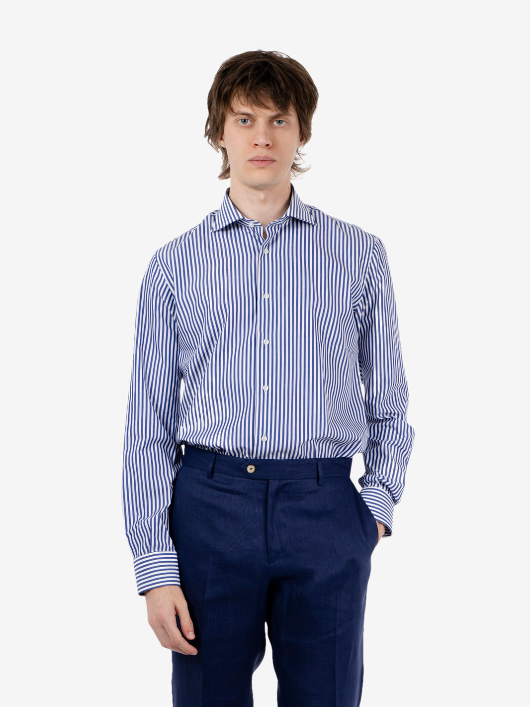 Camicia a righe no stiro blu / bianco