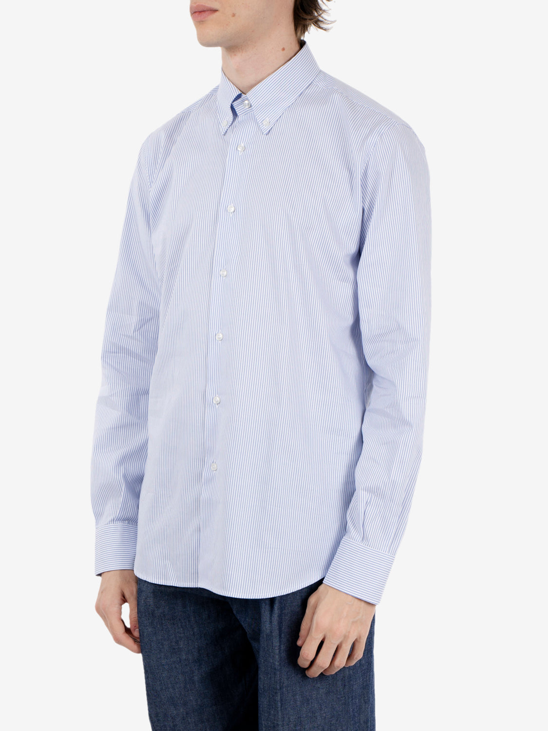 Camicia a righe on cotone azzurro / bianco