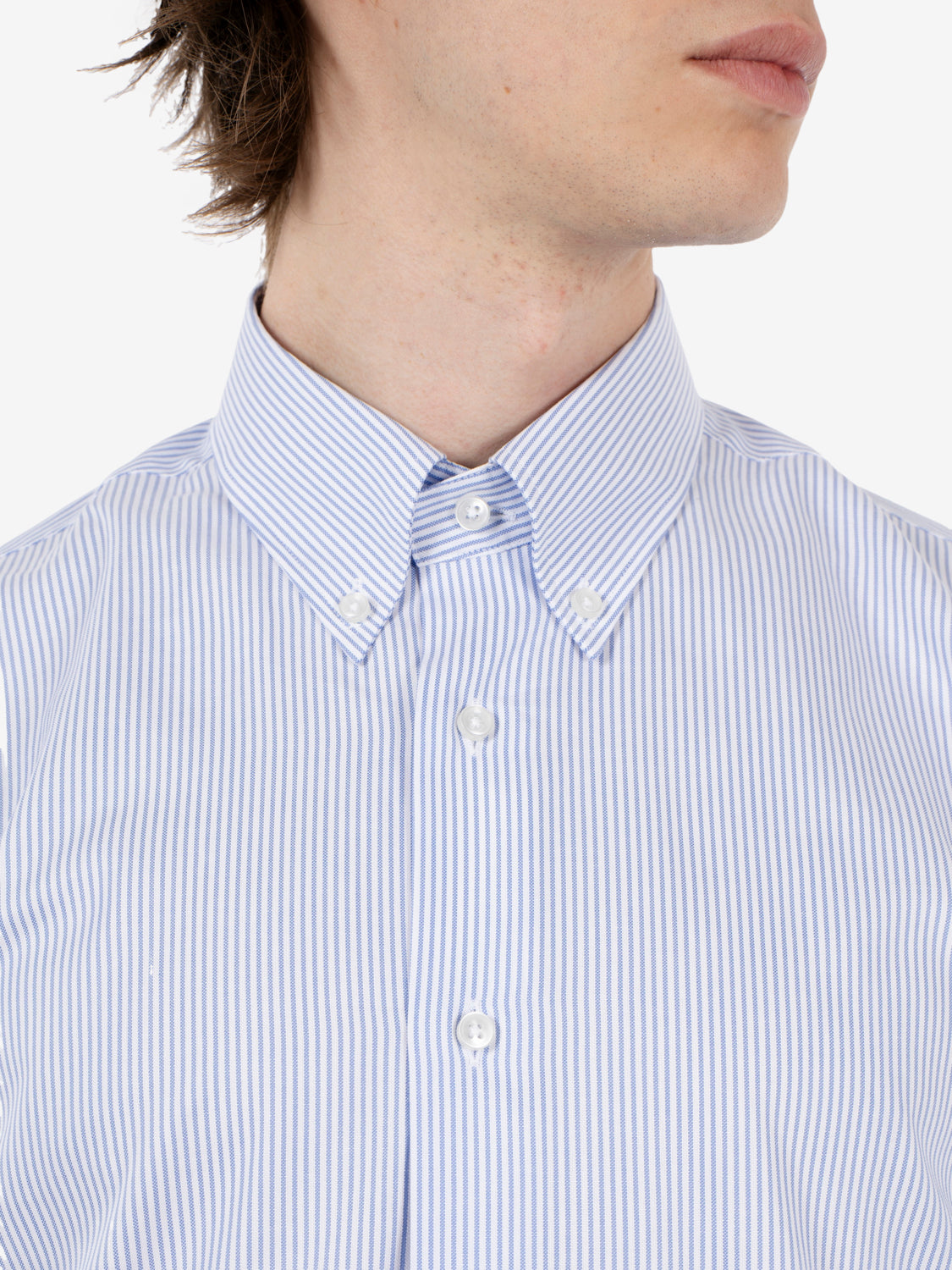 Camicia a righe on cotone azzurro / bianco