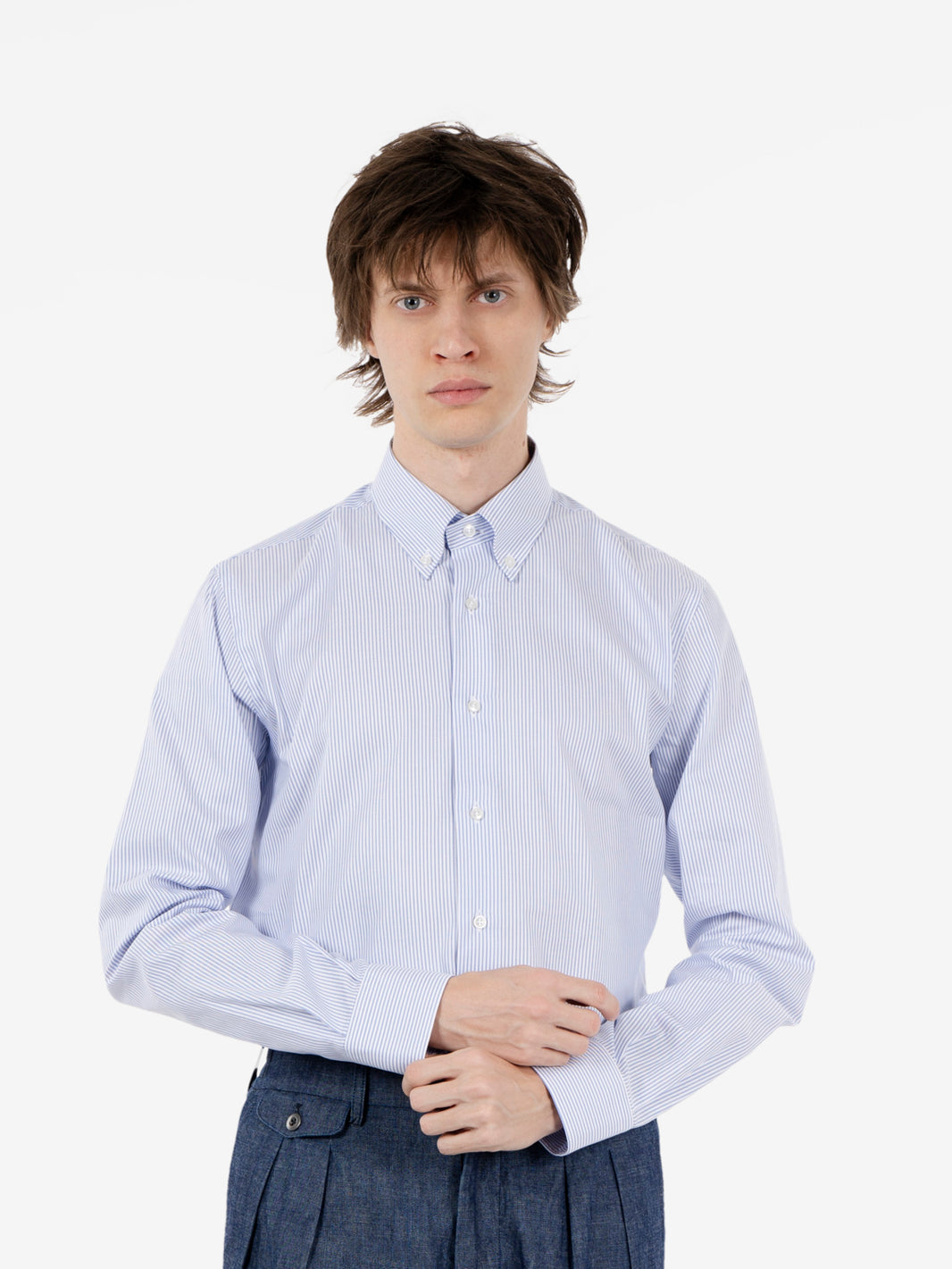 Striped shirt in light blue / white cotton