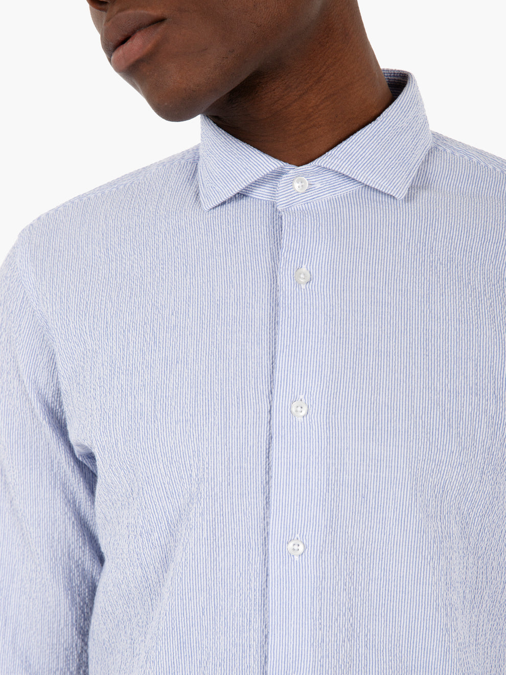 Light Blue Seersucker Striped Shirt