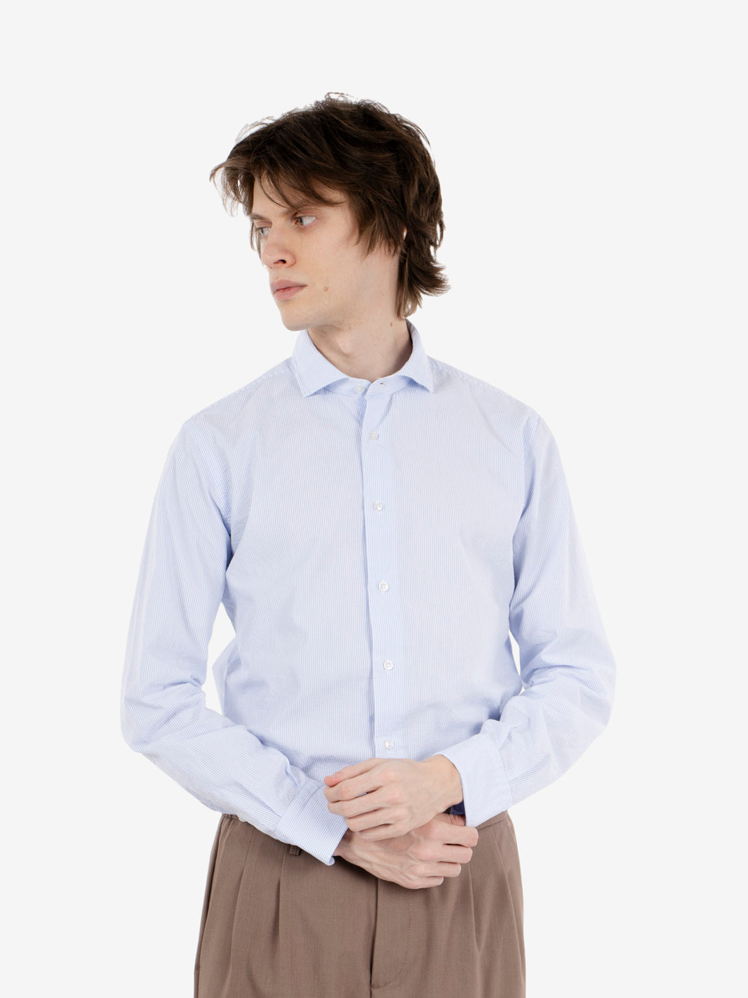 Camicia a righe seersucker bianco / azzurro