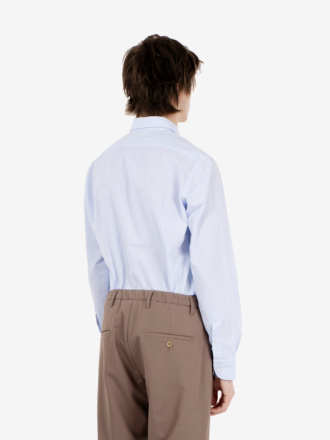 Camicia a righe seersucker bianco / azzurro