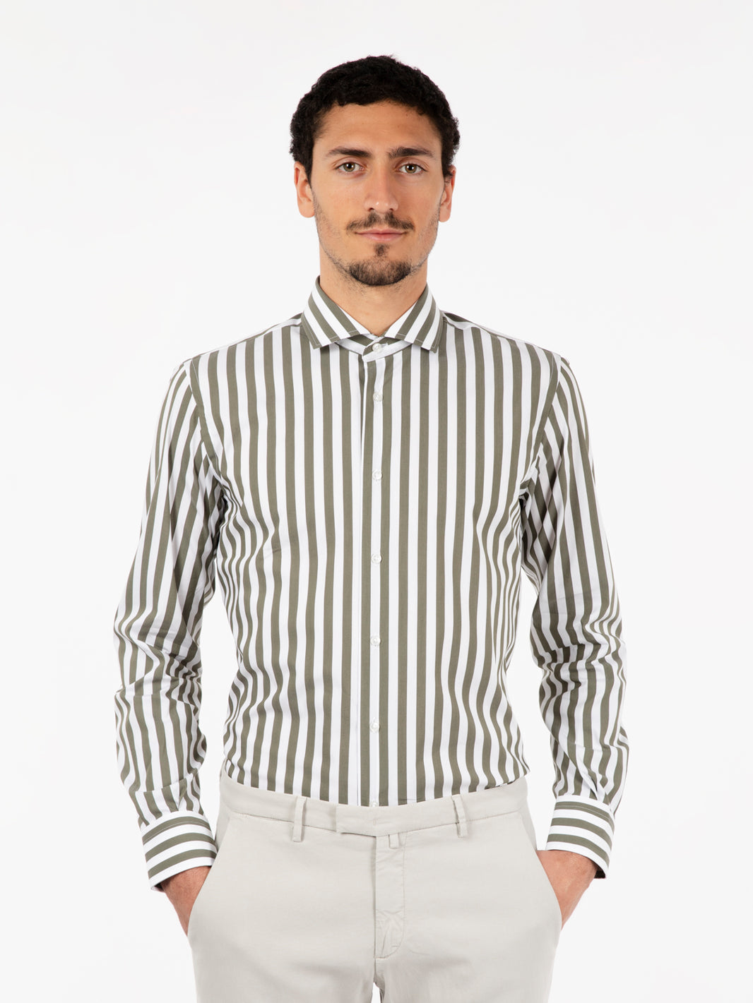 Green/white striped shirt