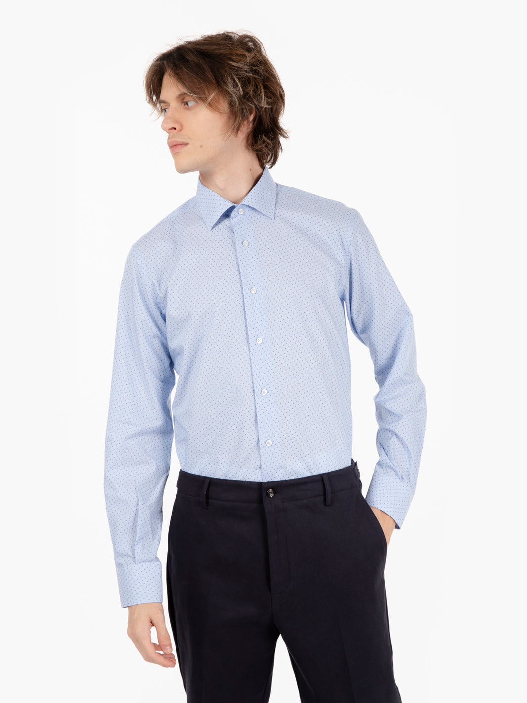 Shirt with light blue micro pattern