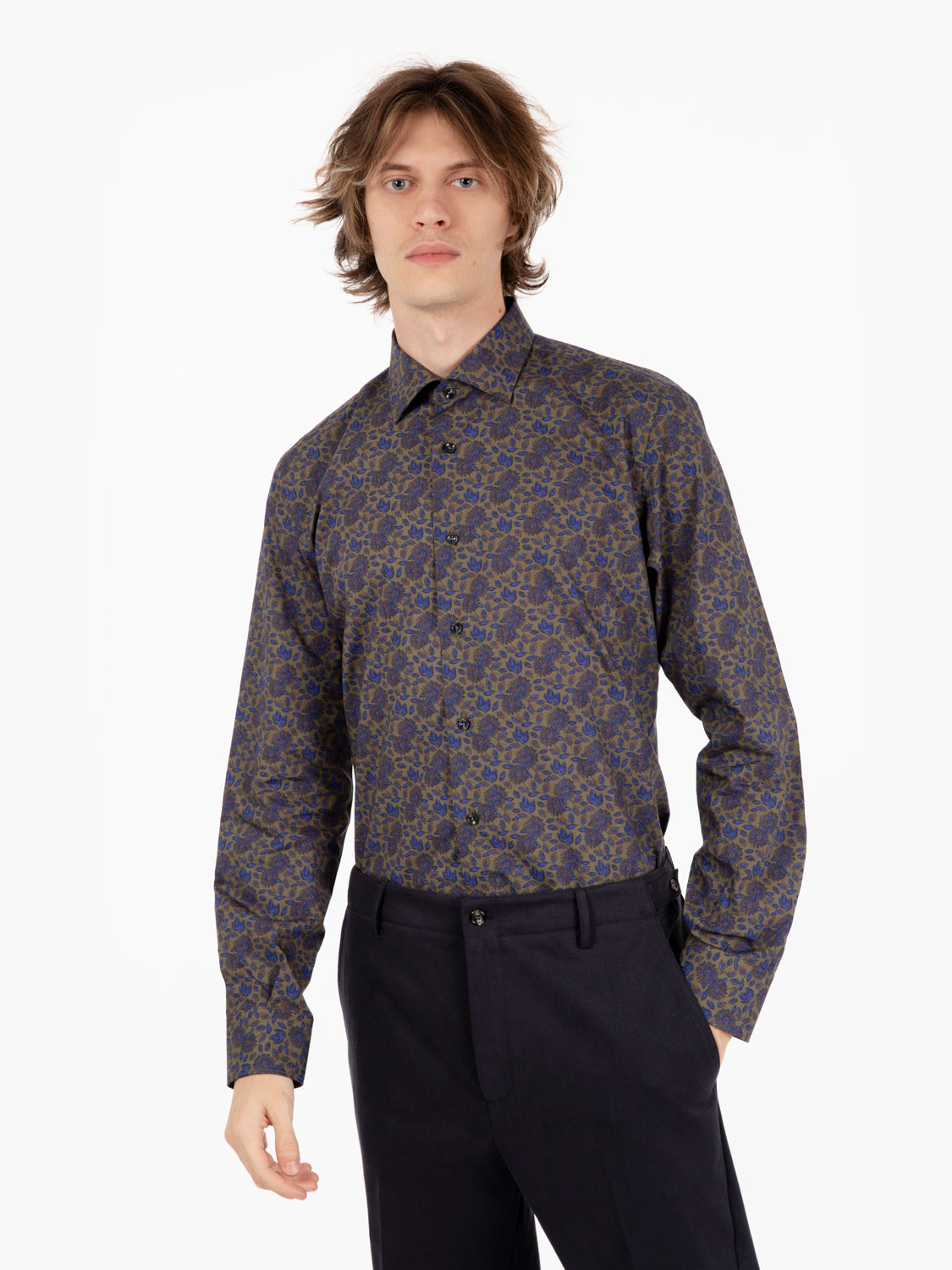 Camicia con stampa floreale verde / blu