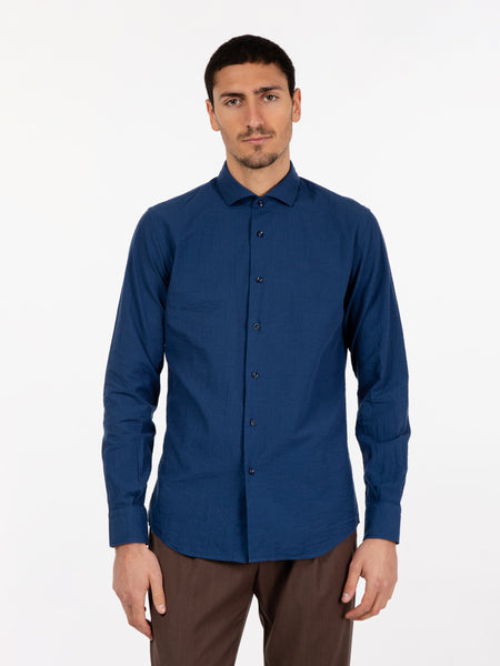 Camicia cotone Seersucker blu