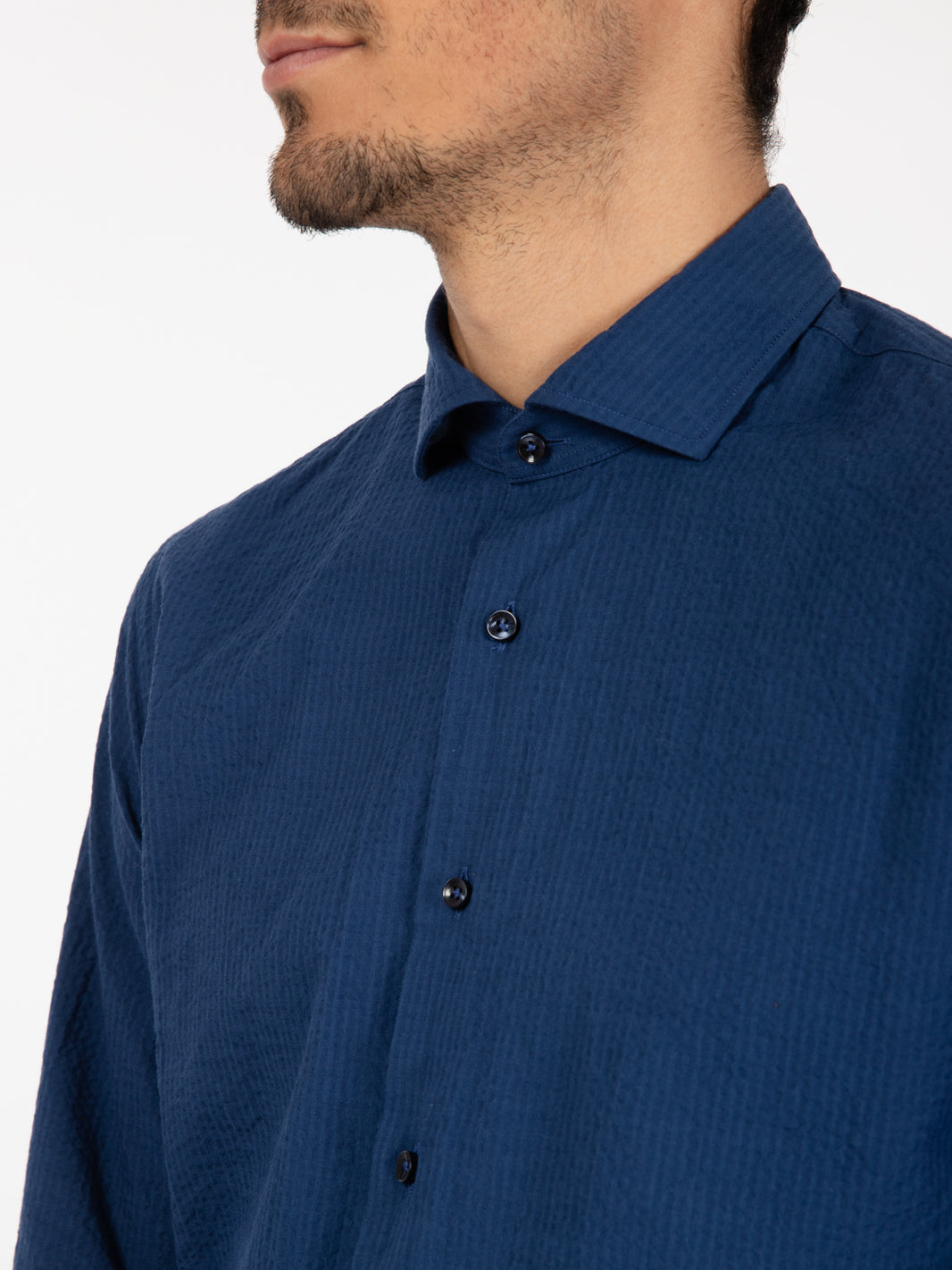 Camicia cotone Seersucker blu
