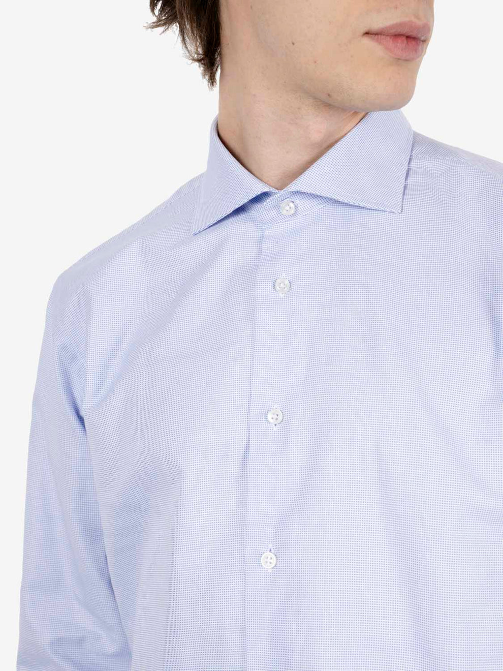 Camicia doppio ritorto azzurra microfantasia