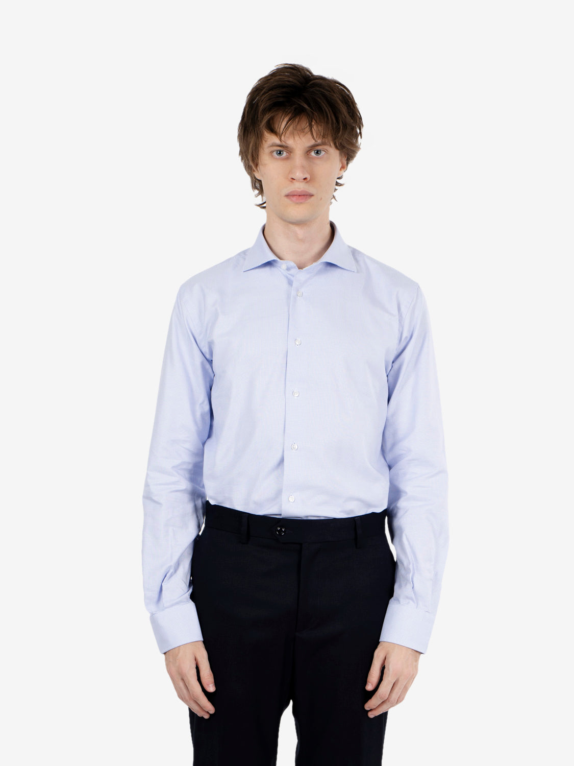 Camicia doppio ritorto azzurra microfantasia