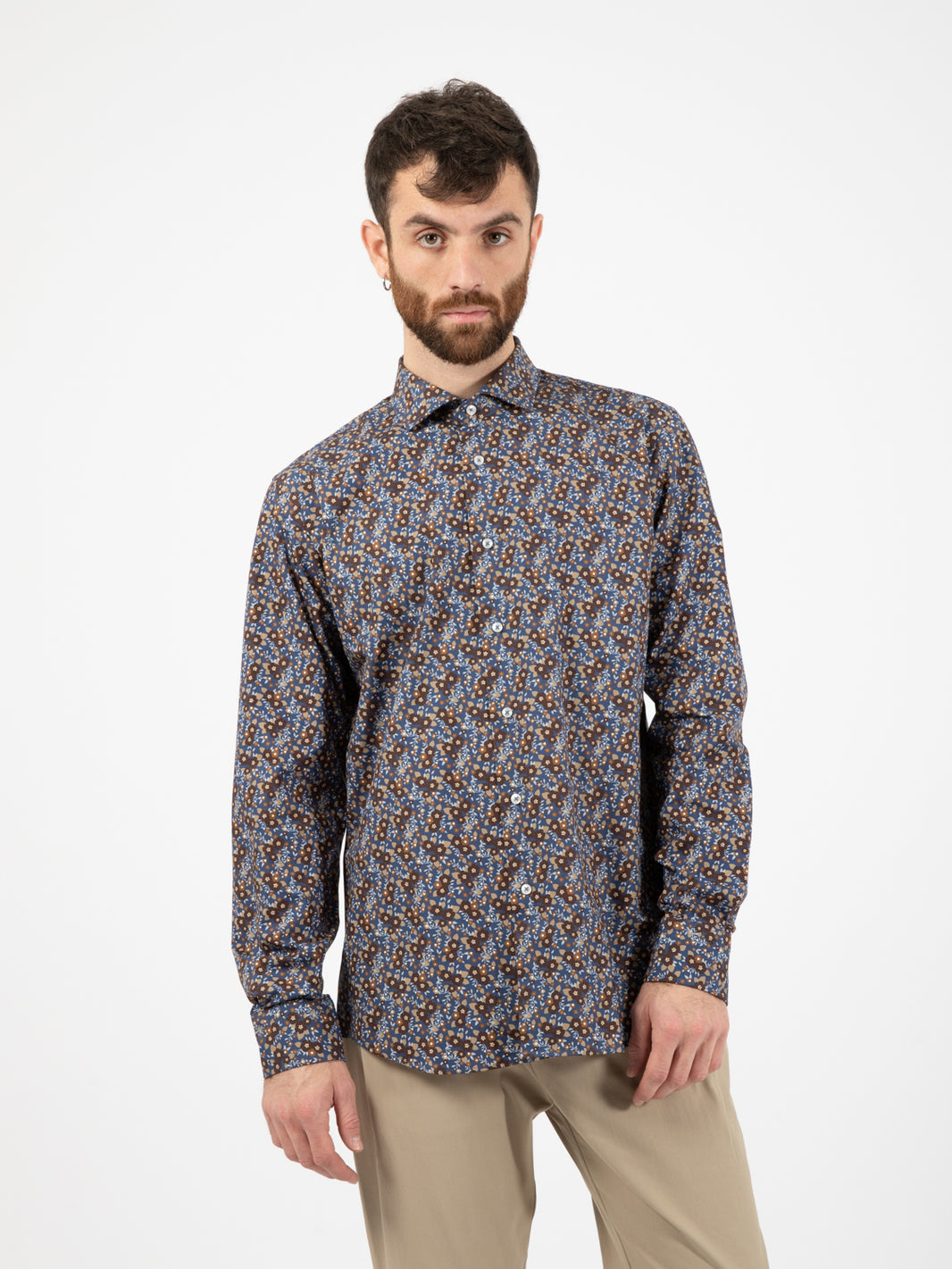 Camicia fantasia botanica blu / marrone