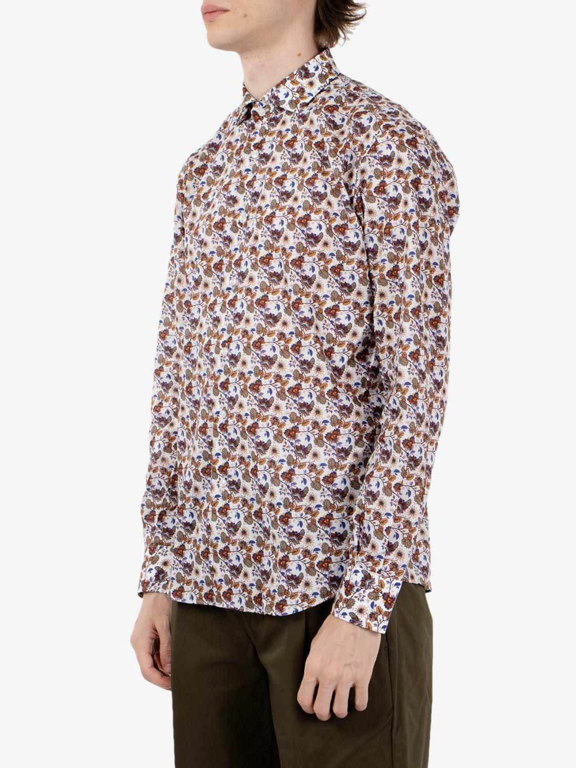 Camicia floreale in cotone marrone