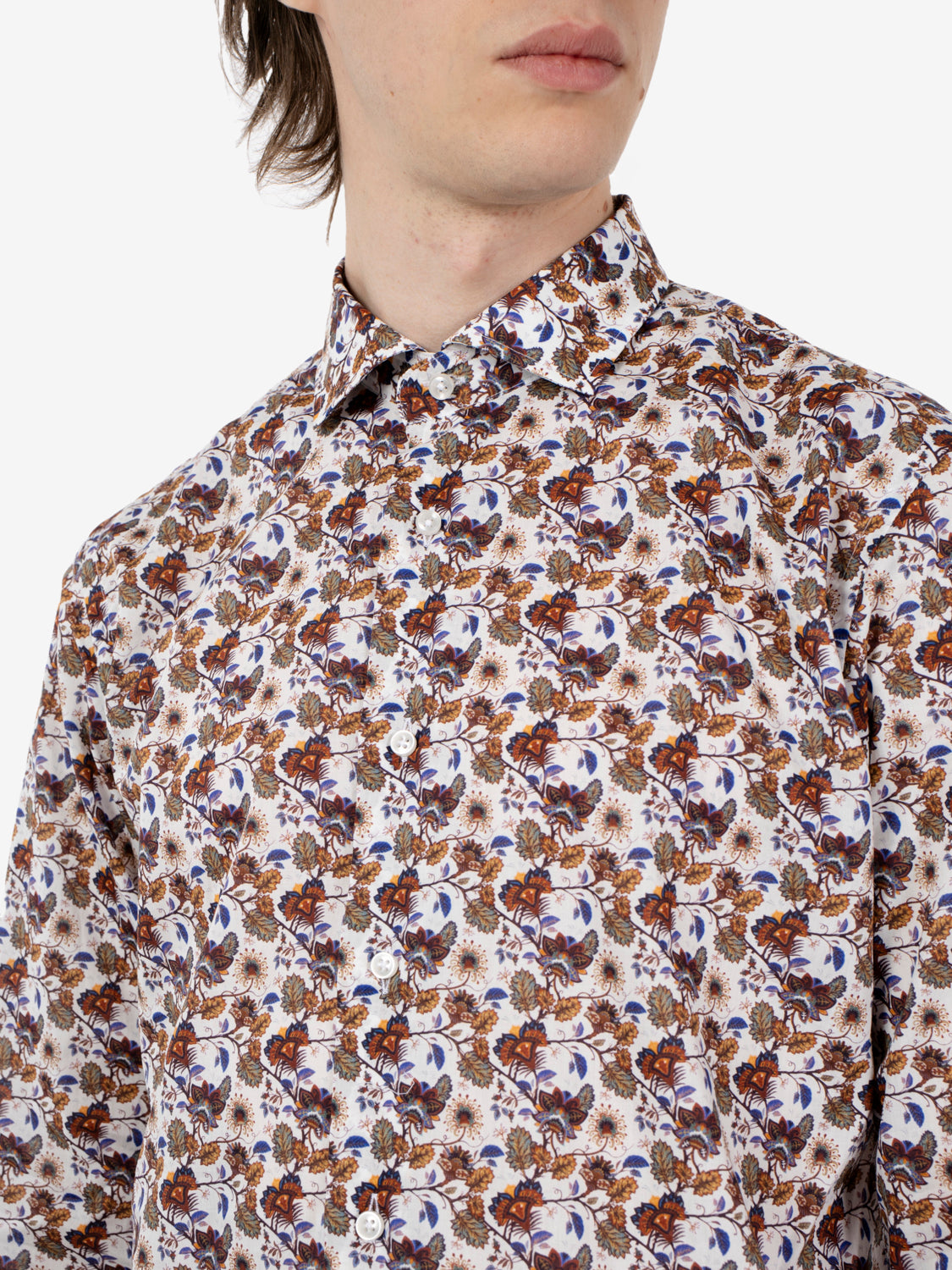 Camicia floreale in cotone marrone