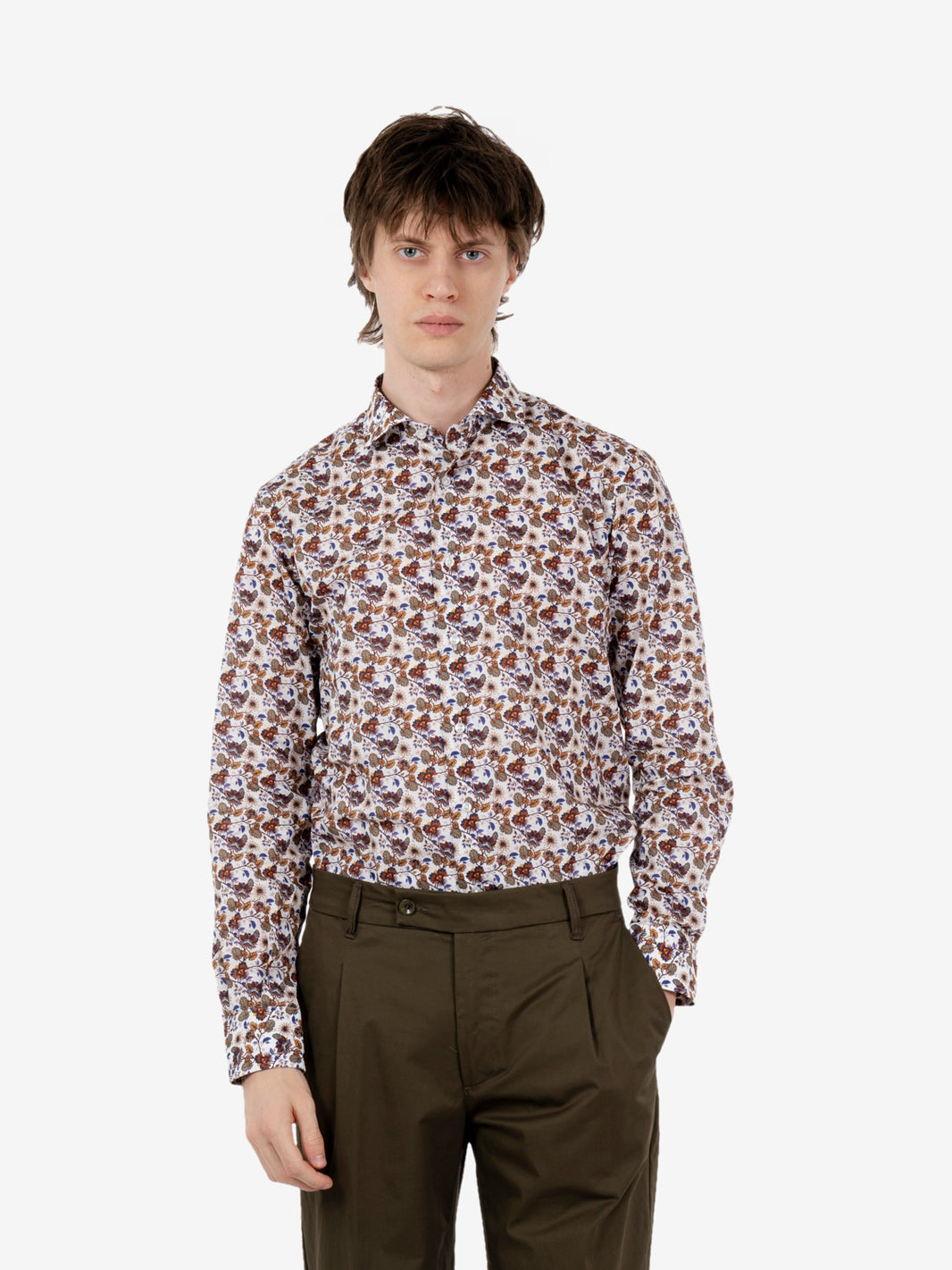 Camicia floreale in cotone marrone