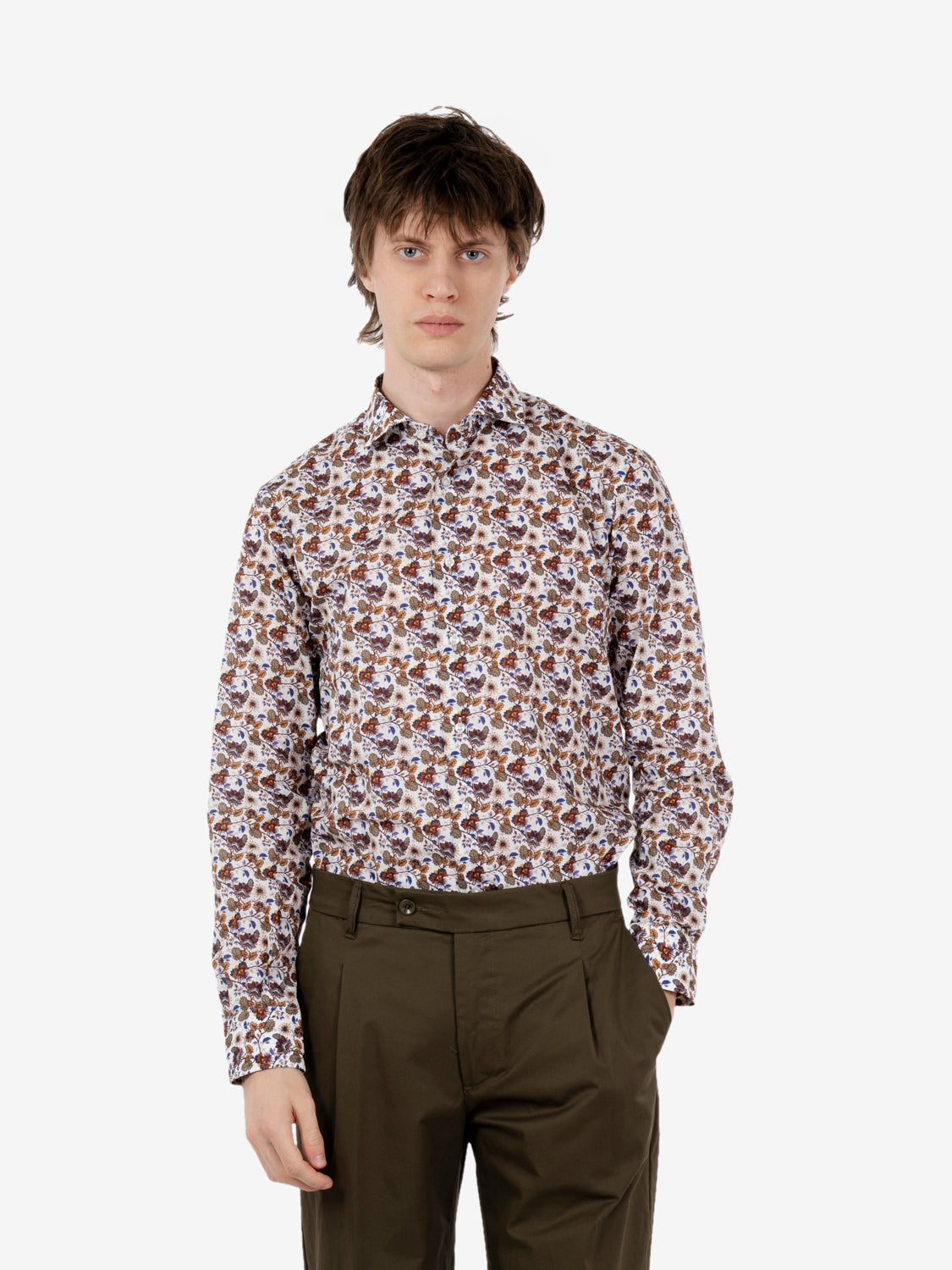 Camicia floreale in cotone marrone