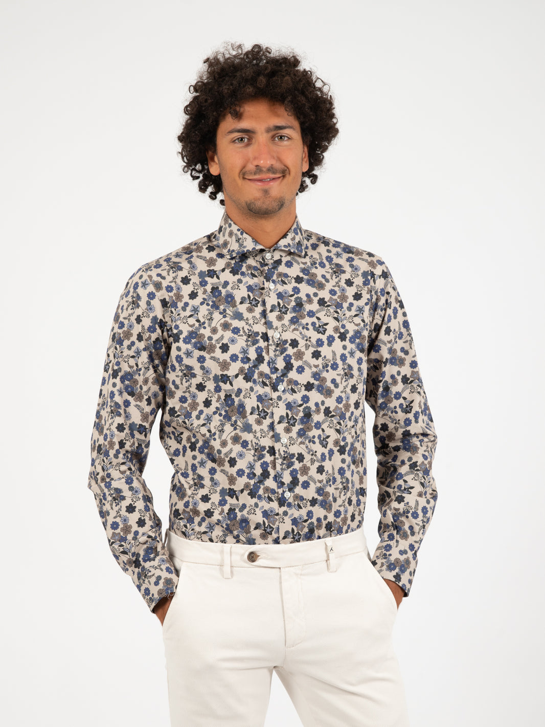 Camicia floreale beige