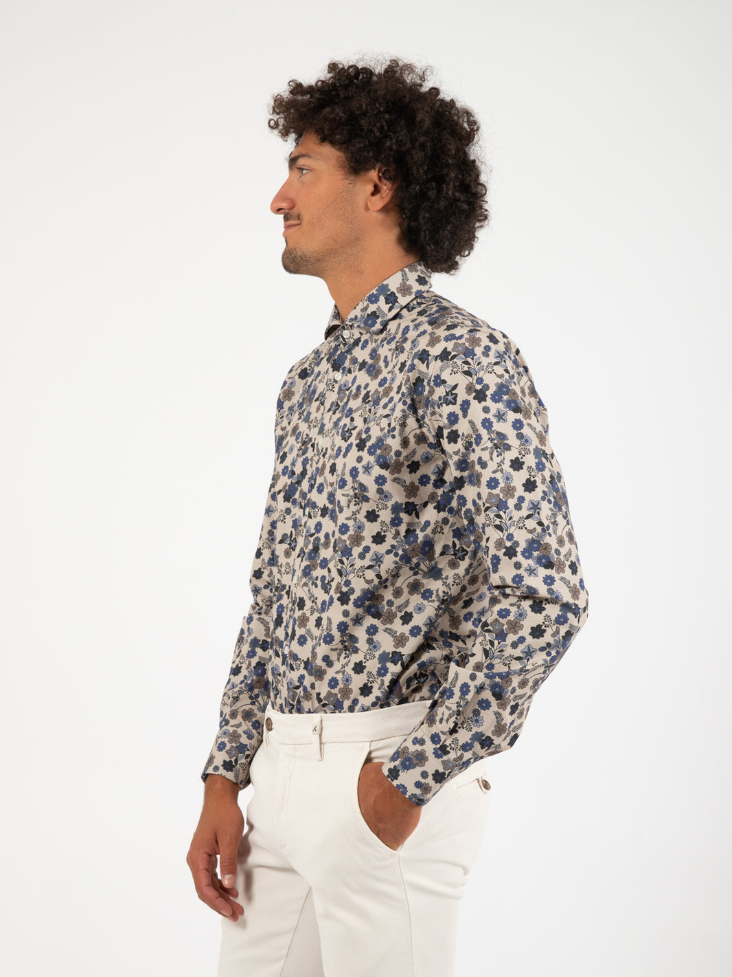 Camicia floreale beige