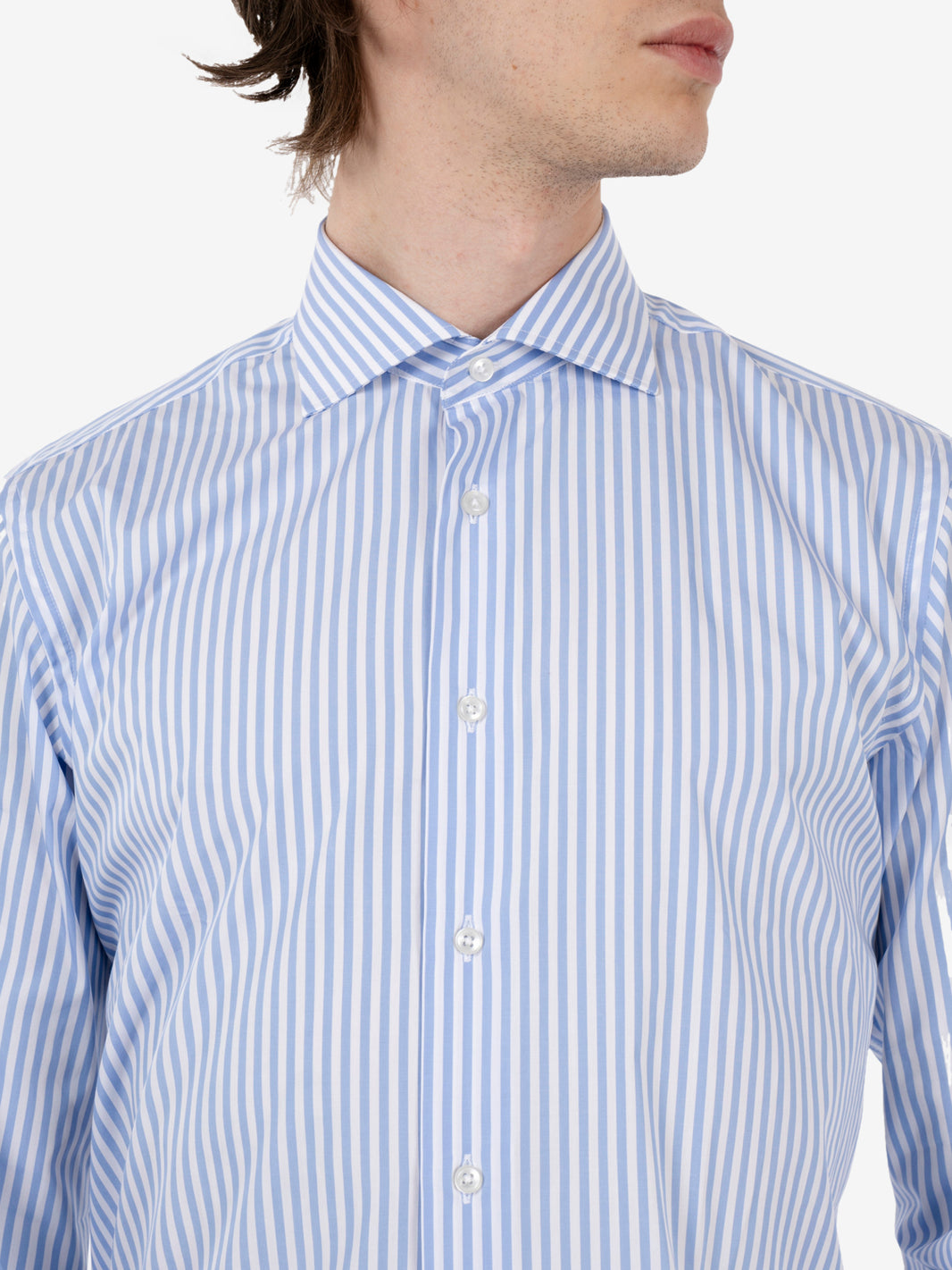 Camicia in cotone a righe azzurro / bianco