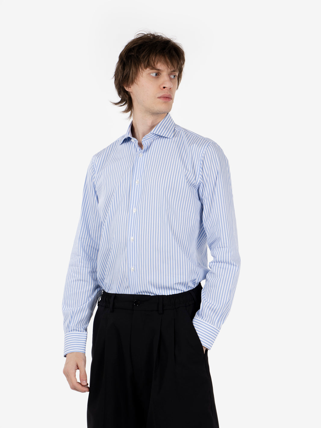 Camicia in cotone a righe azzurro / bianco