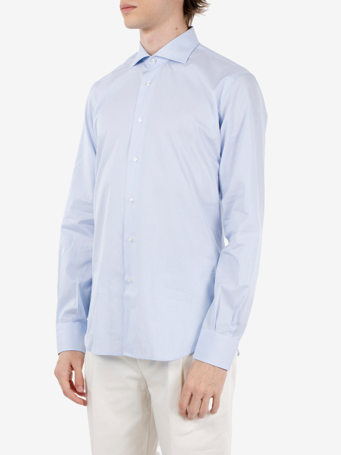 Camicia in cotone a righe azzurro