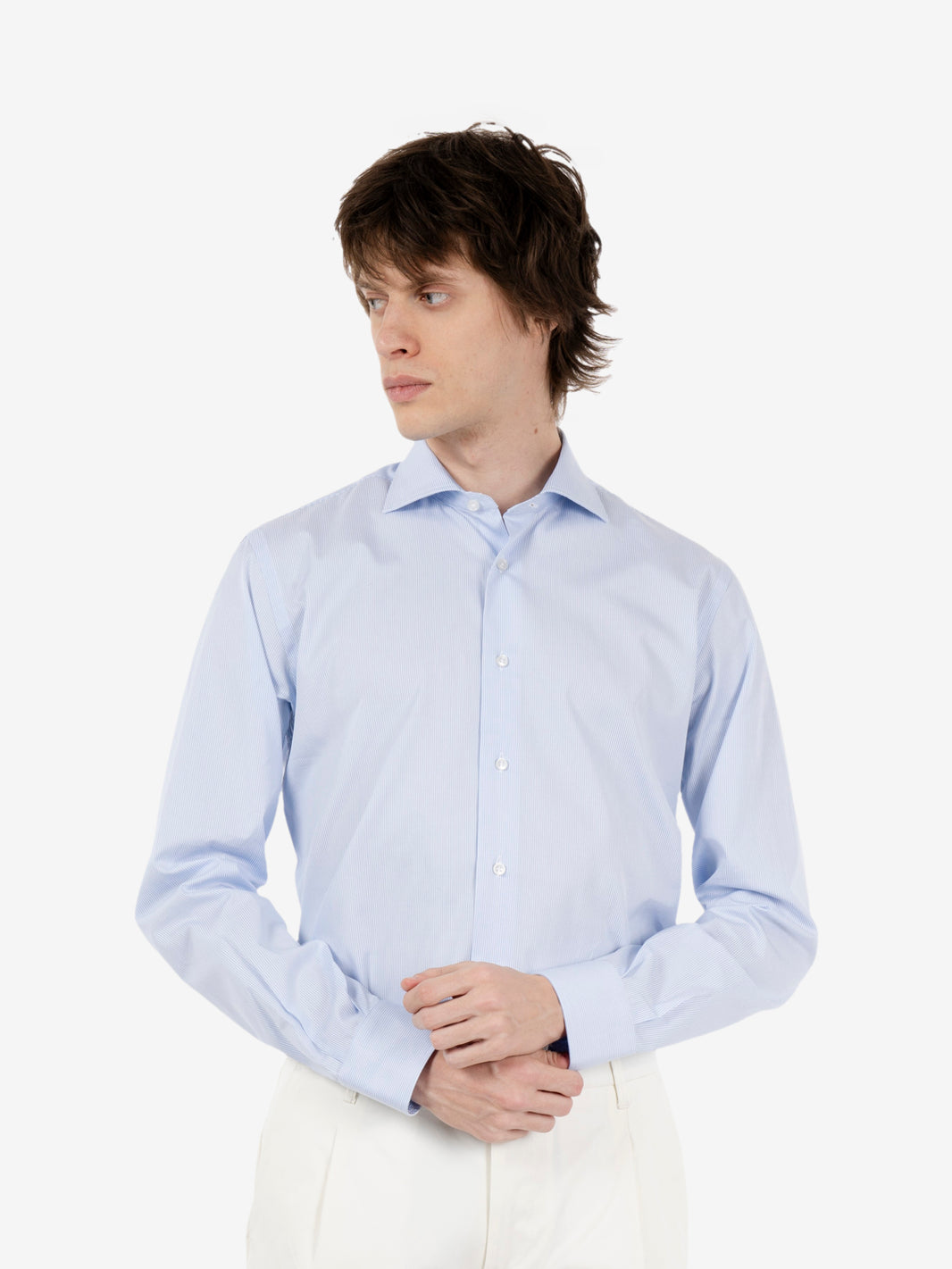 Camicia in cotone a righe azzurro