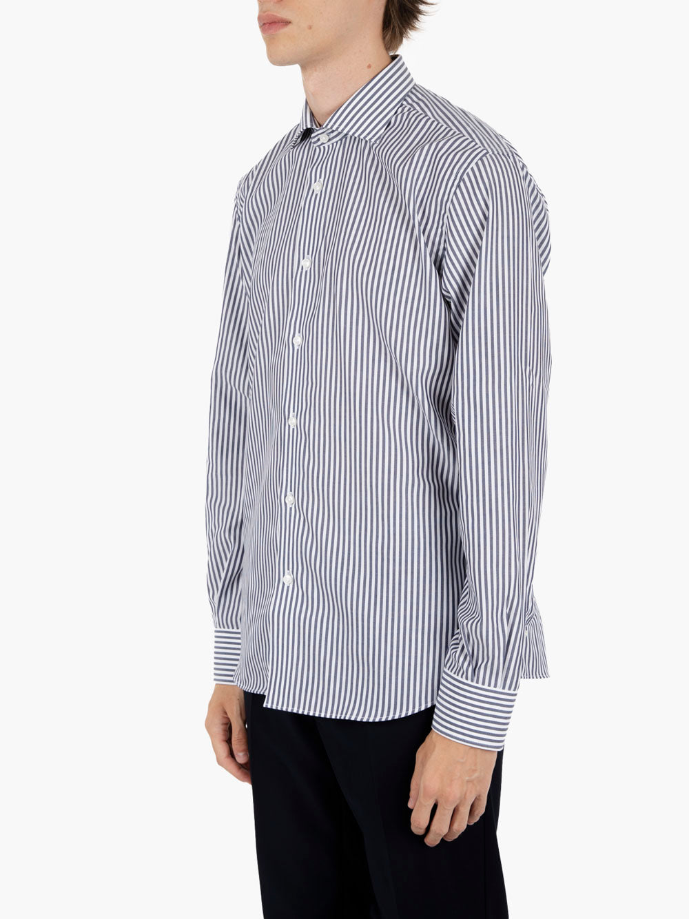 Camicia in cotone a righe bianco / blu