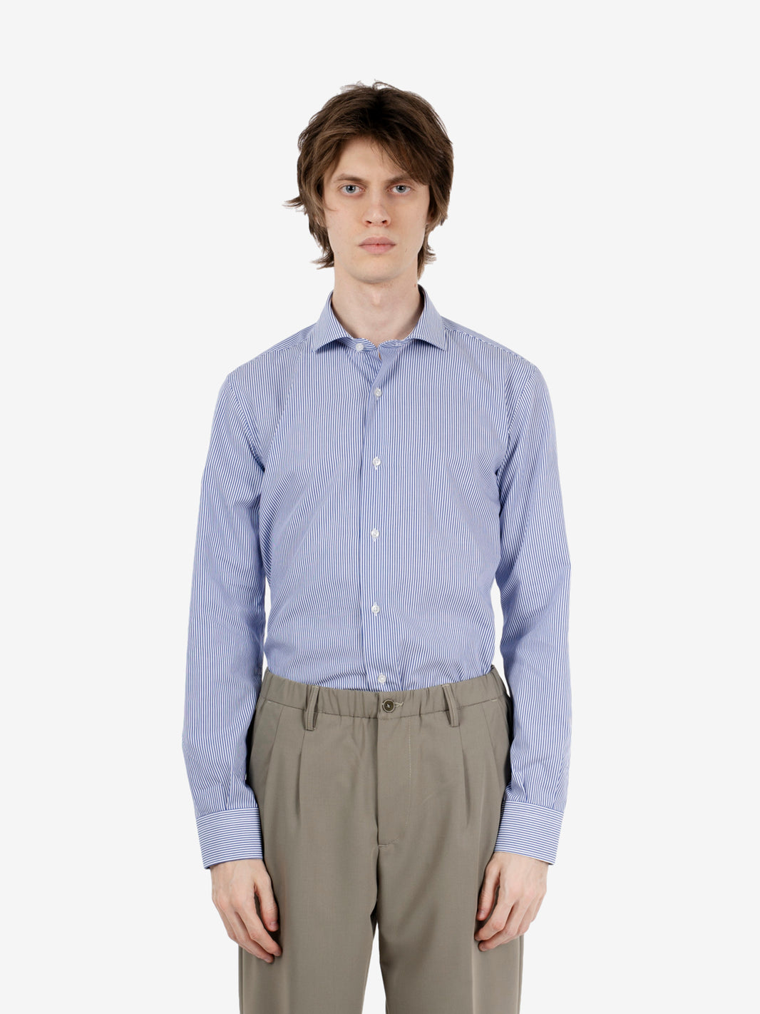 Camicia in cotone a righe bianco / blu