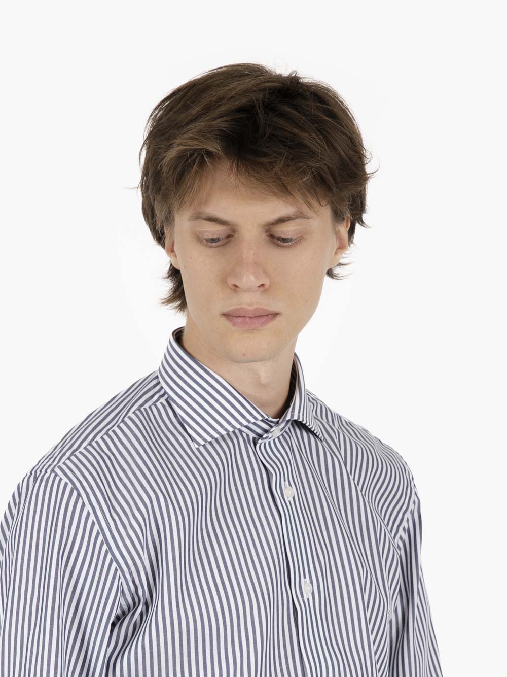 Camicia in cotone a righe bianco / blu