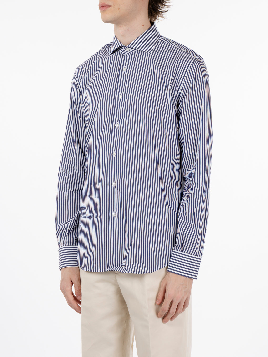 Camicia in cotone a righe blu / bianco