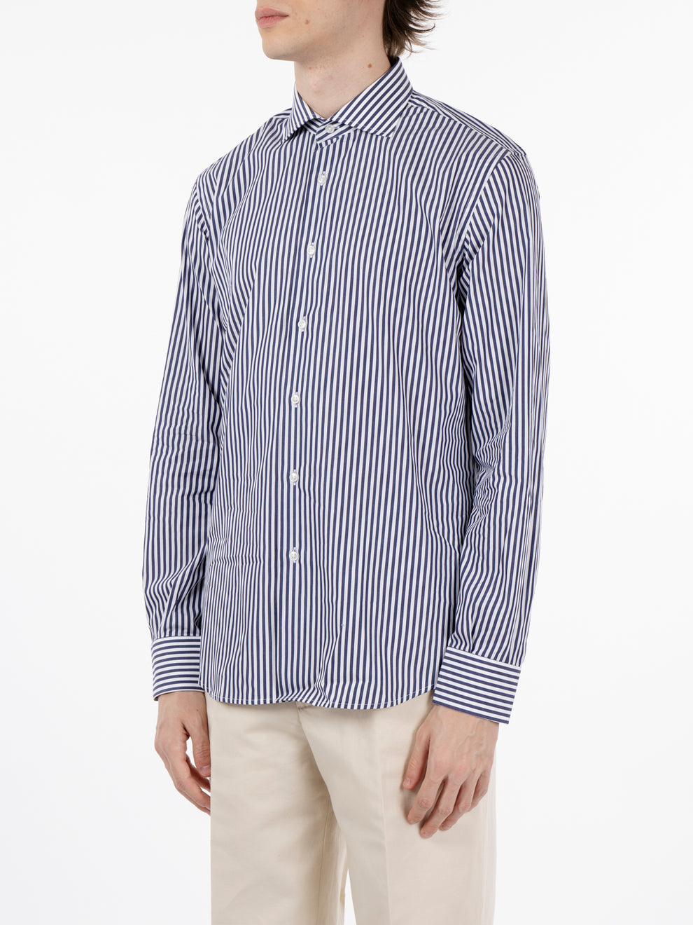 Camicia in cotone a righe blu / bianco