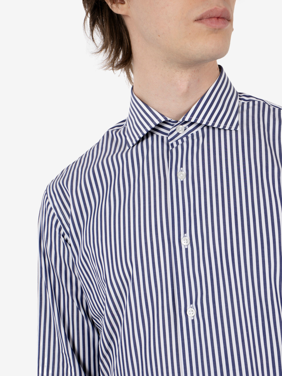 Camicia in cotone a righe blu / bianco
