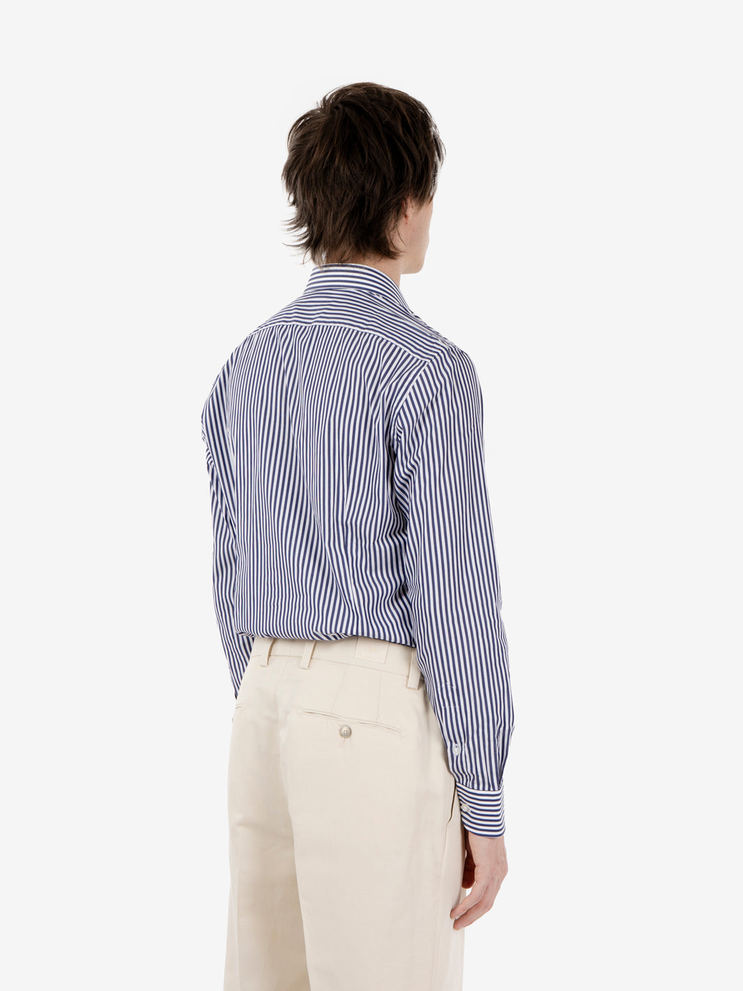 Camicia in cotone a righe blu / bianco