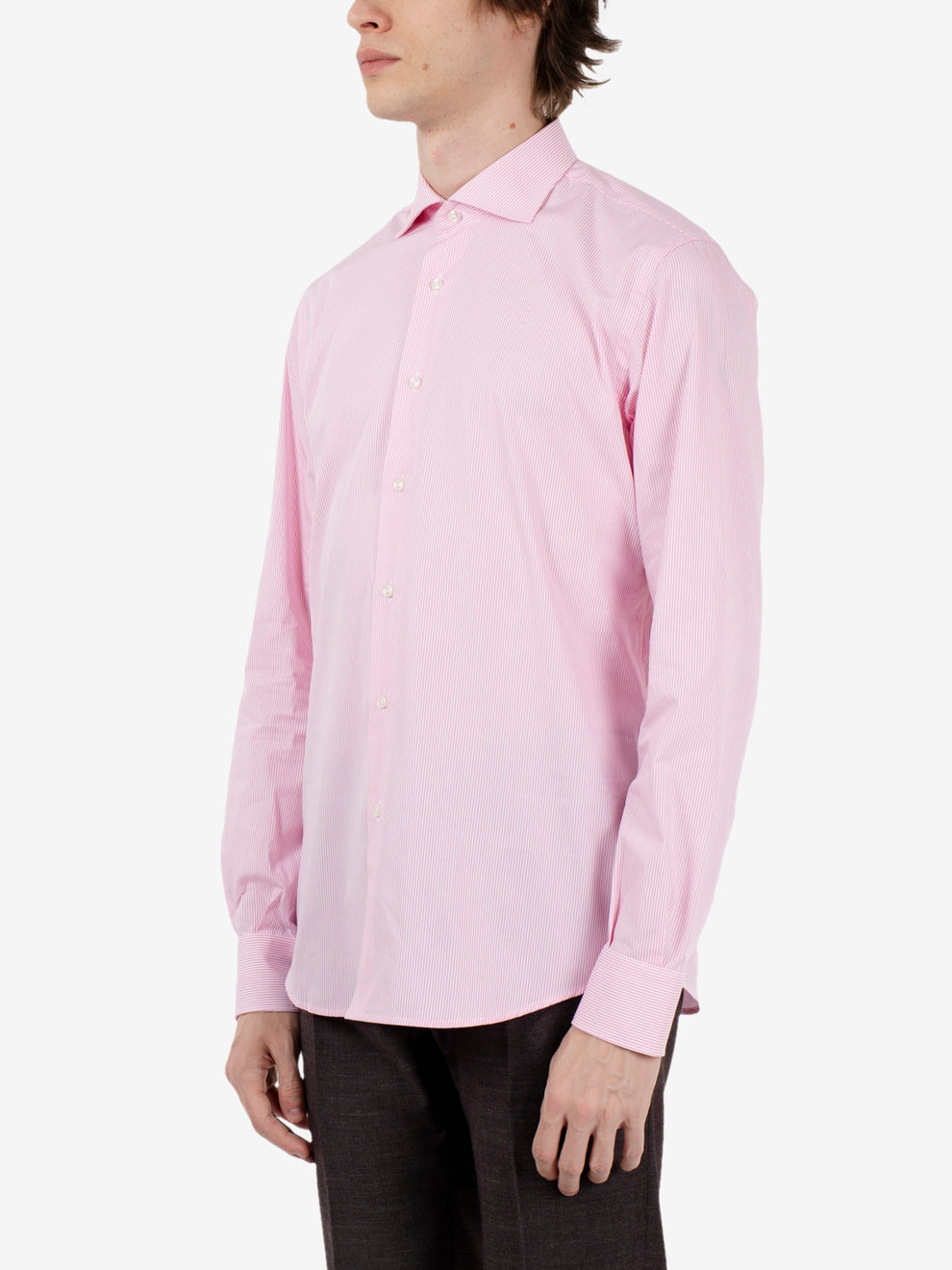 Camicia in cotone a righe rosa / bianco