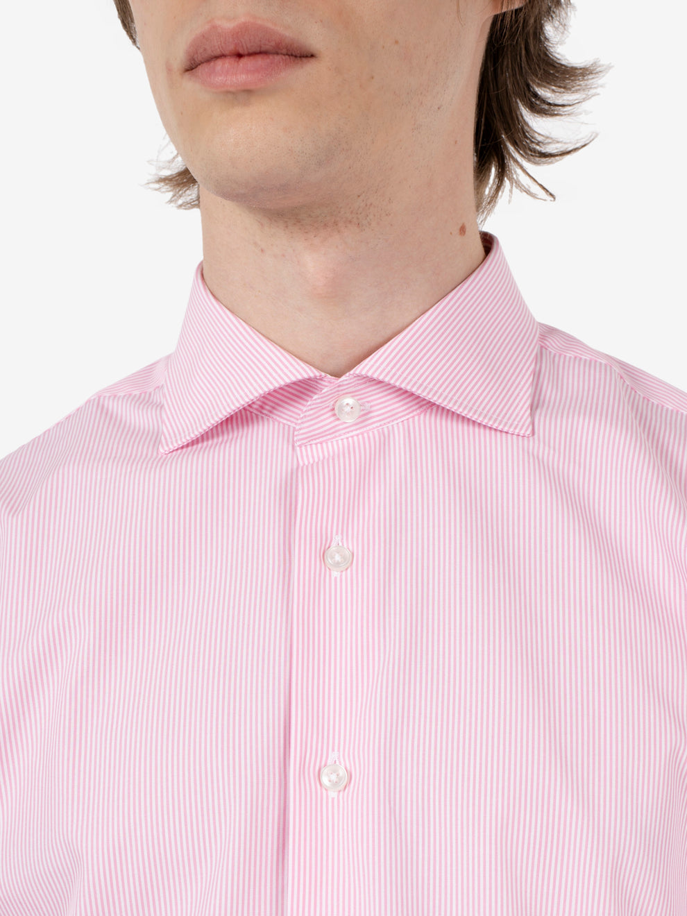 Camicia in cotone a righe rosa / bianco