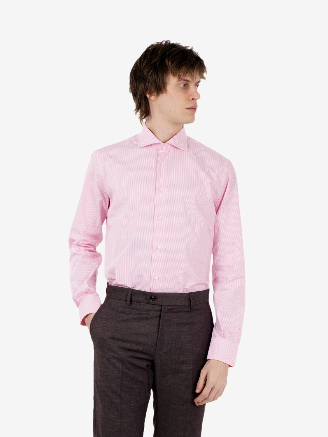 Camicia in cotone a righe rosa / bianco