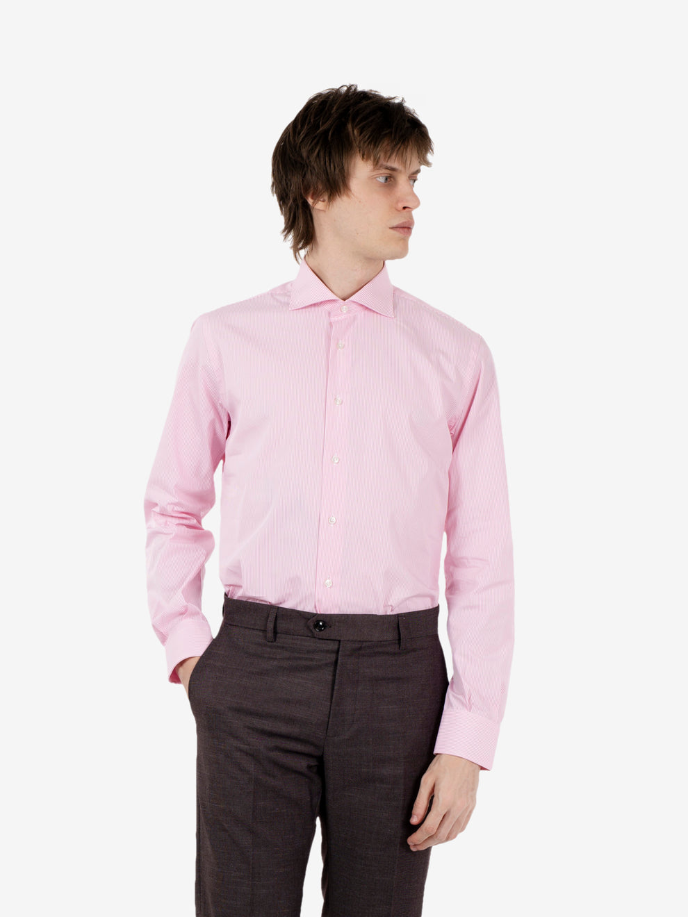 Camicia in cotone a righe rosa / bianco