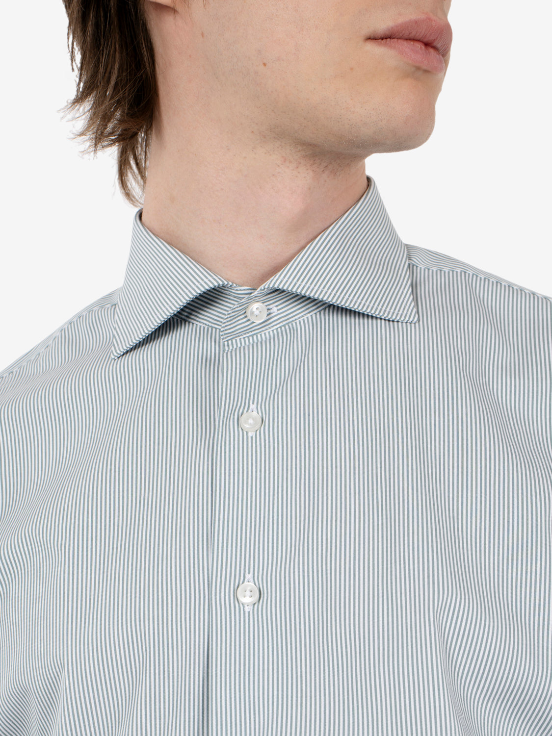 Green / white striped cotton shirt