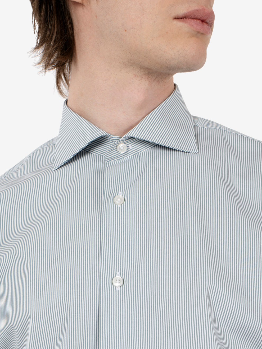 Green / white striped cotton shirt