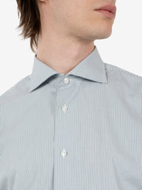 Green / white striped cotton shirt