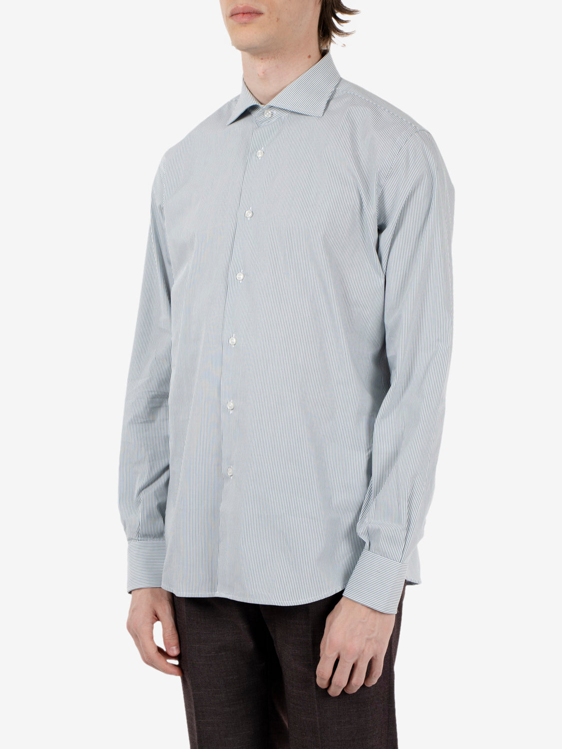 Green / white striped cotton shirt