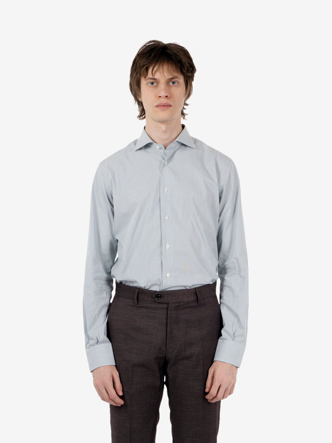 Camicia in cotone a righe verde / bianco