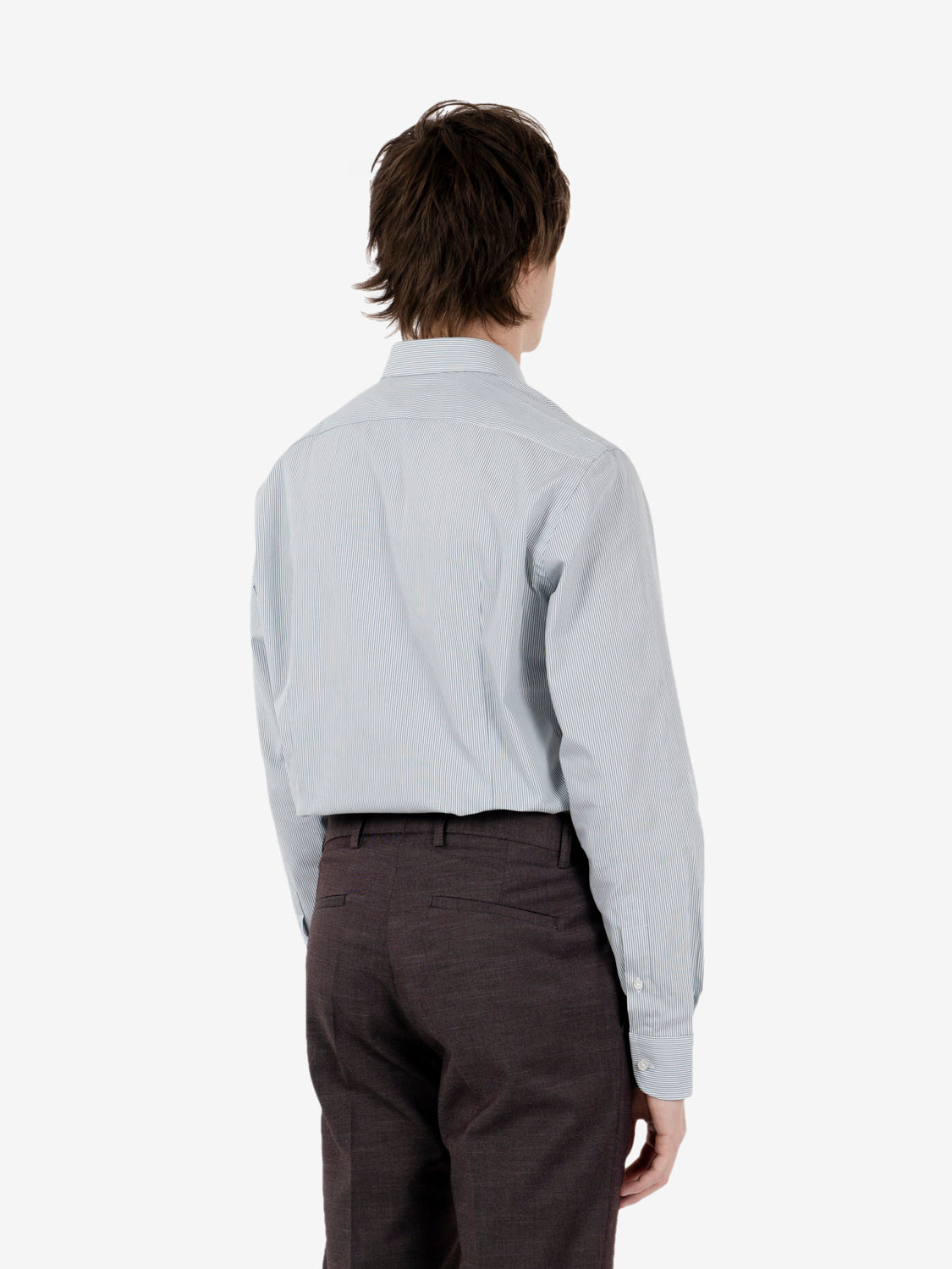 Green / white striped cotton shirt