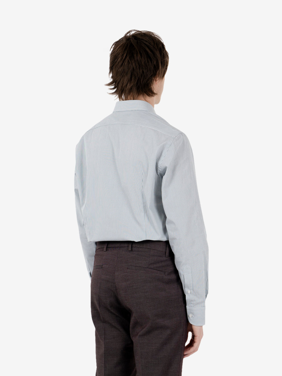 Green / white striped cotton shirt