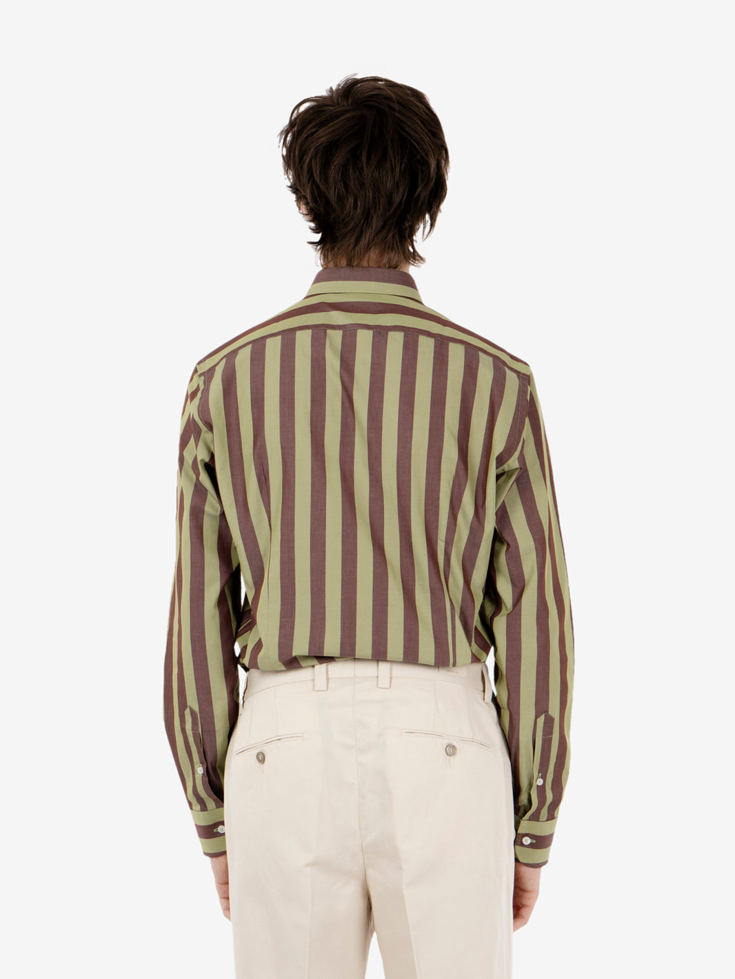Camicia in cotone a righe verde / marrone